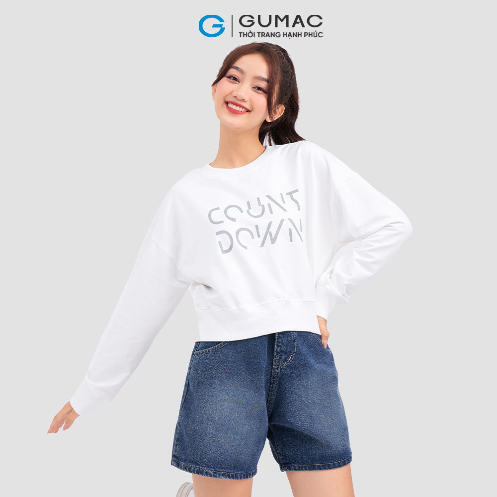 Áo Sweater GUMAC AC12040 tay dài in chữ năng động