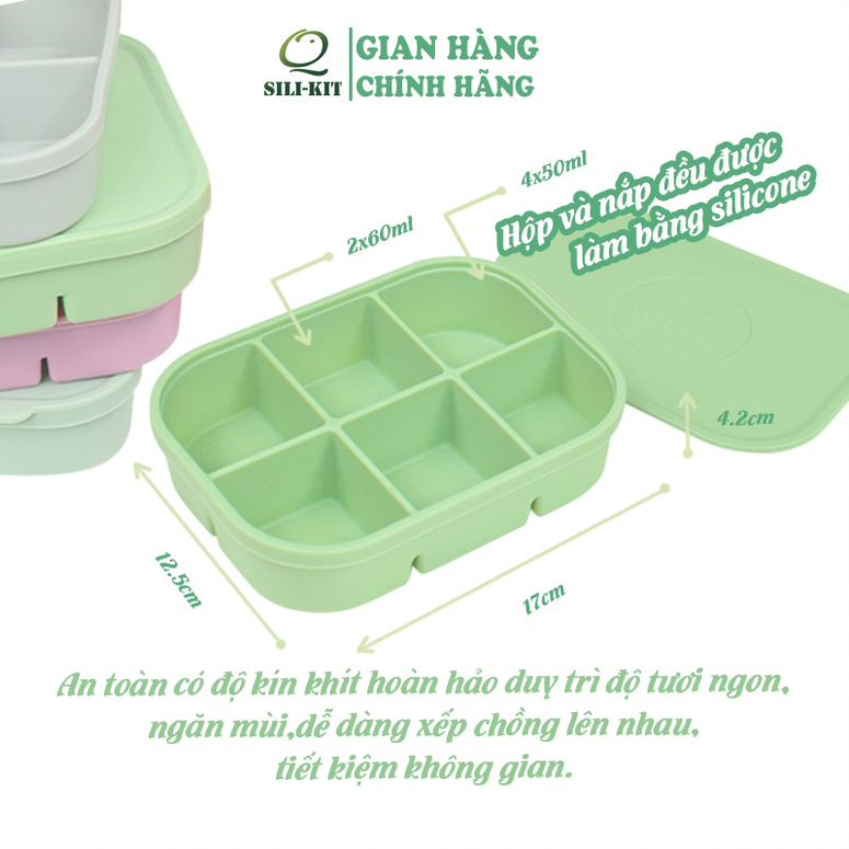 Khay silicon trữ đông Q SILI-KIT 6 ngăn có nắp, sử dụng đa năng, kích thước 16.4x12.4x3.8cm