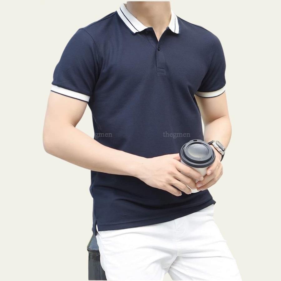 Áo polo nam thời trang LUZADO ,áo thun nam phối viền tay và cổ áo, áo phông cổ bẻ nam chất co giãn đẹp form chuẩn