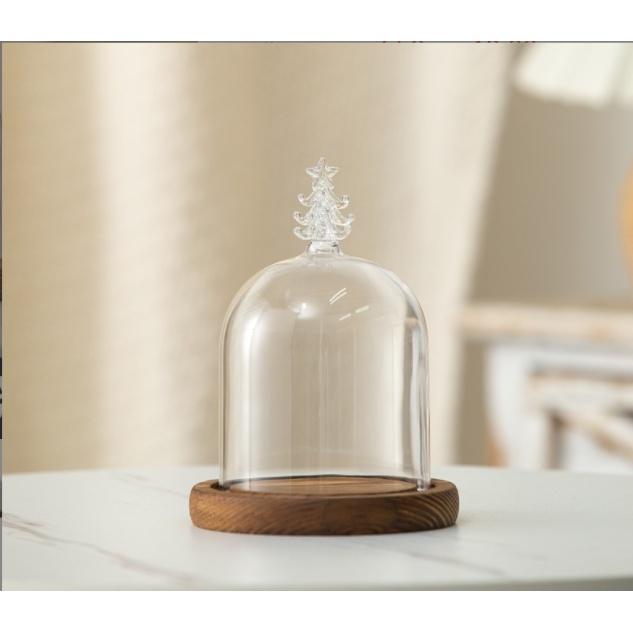 Chụp thủy tinh đế gỗ chống bụi, trang trí trái tim, chim, thỏ, noel - đậy nến thơm Candle Cup, BBW