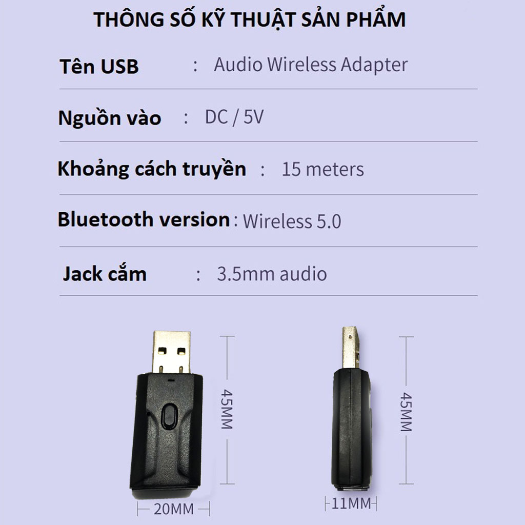 Thiết Bị Thu Phát Nhạc Không Dây VINETTEAM Usb Bluetooth 5.0 Âm Thanh Đa Chức Năng Jack 3.5mm Cho Loa Ô Tô Tai Nghe Bluetooth -Hàng Chính Hãng