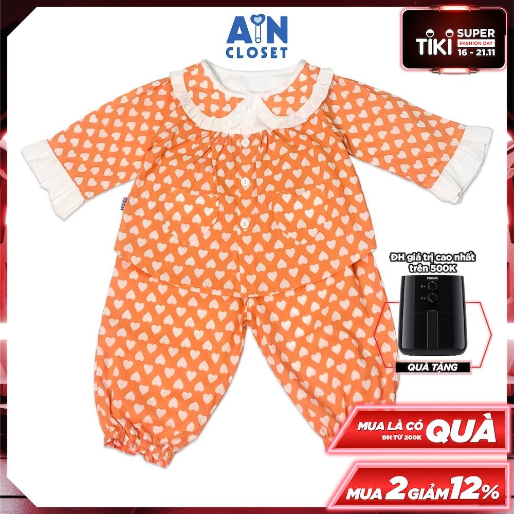 Bộ quần áo dài bé gái họa tiết Tim trắng nền cam cotton - AICDBGMC5D20 - AIN Closet