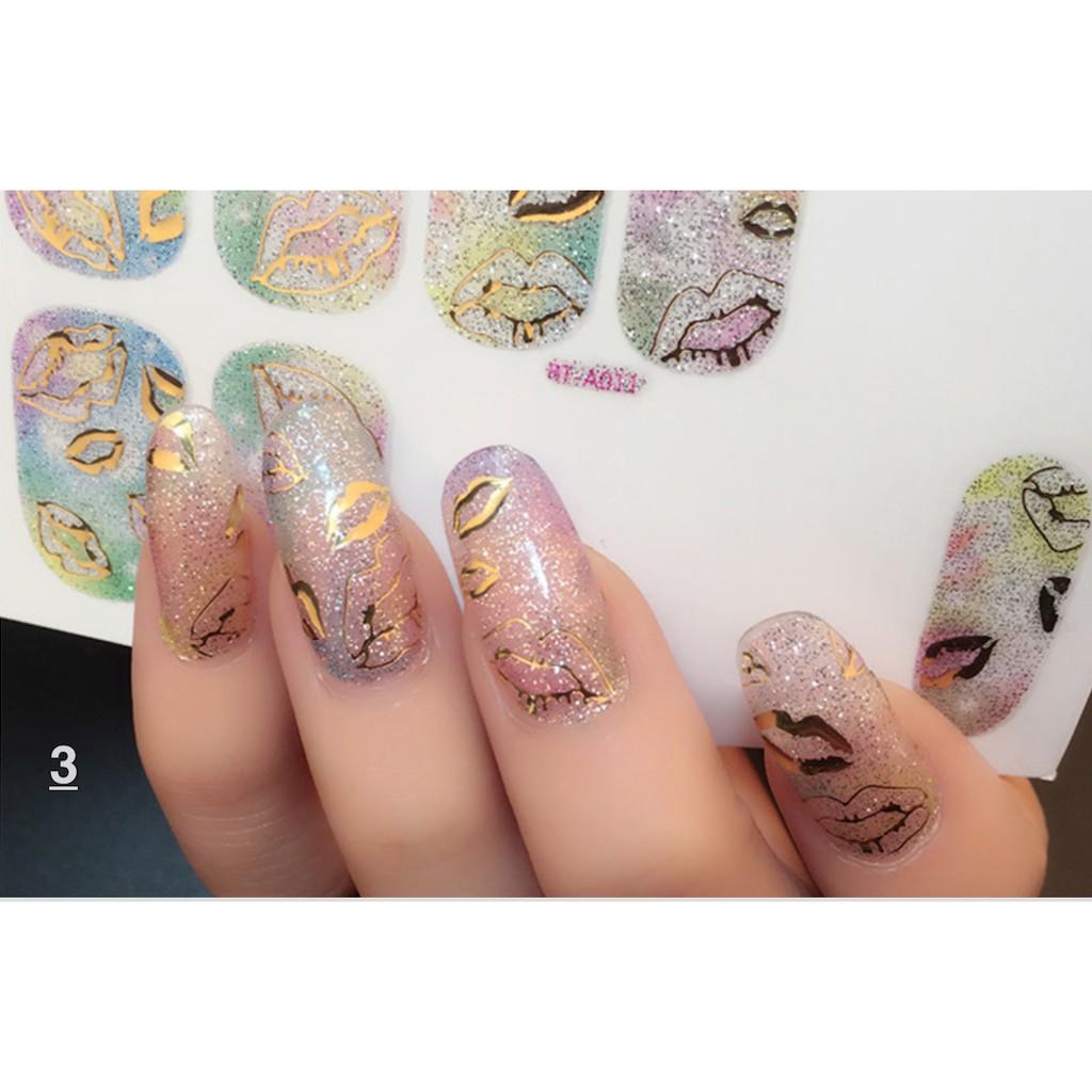 Lô 12 sticker móng tay nail art đôi môi- quà tăng kèm 1 giũa mini và 2 khăn khô vô trùng