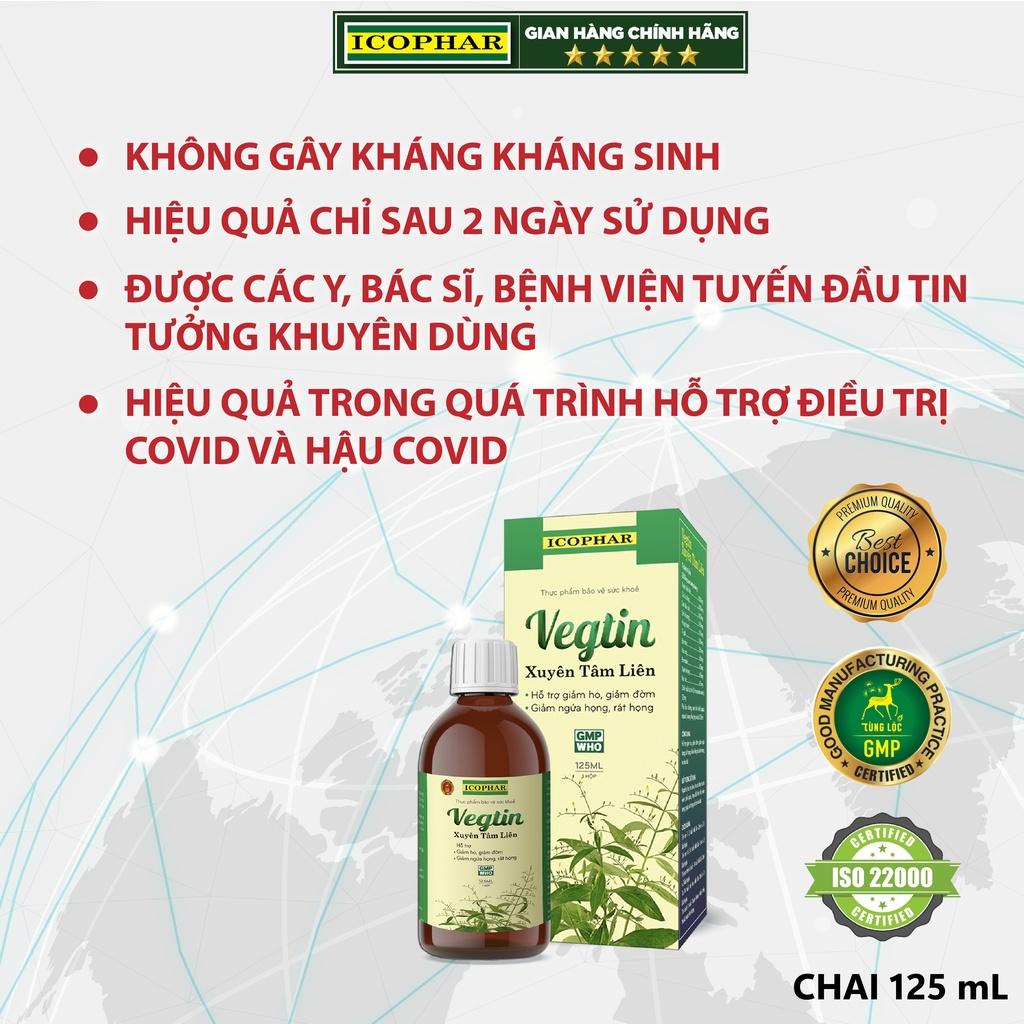 SIRO HO VEGTIN XUYÊN TÂM LIÊN (125mL)- Giảm ho khan, ho có đờm, giảm ngứa, đau rát họng - Hiệu quả, An toàn cho bé