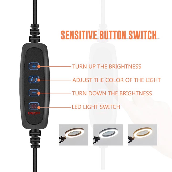 Kính lúp kẹp bàn 10x có đèn led chiếu sáng cắm cổng usb 5v