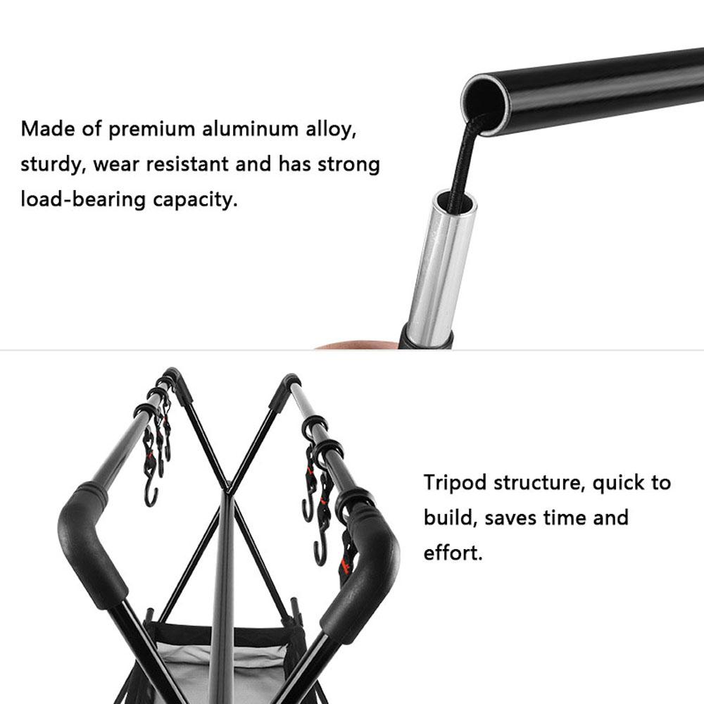 Outdoor Tripod Stand Aluminum Alloy Foldable Storage Rack Camping Cookware Clothes Hanger with Mesh Pouch for Camping