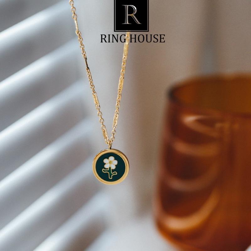 Dây Chuyền Nữ Mặt Tròn Hoa Xanh Đẹp Vintage Ring House