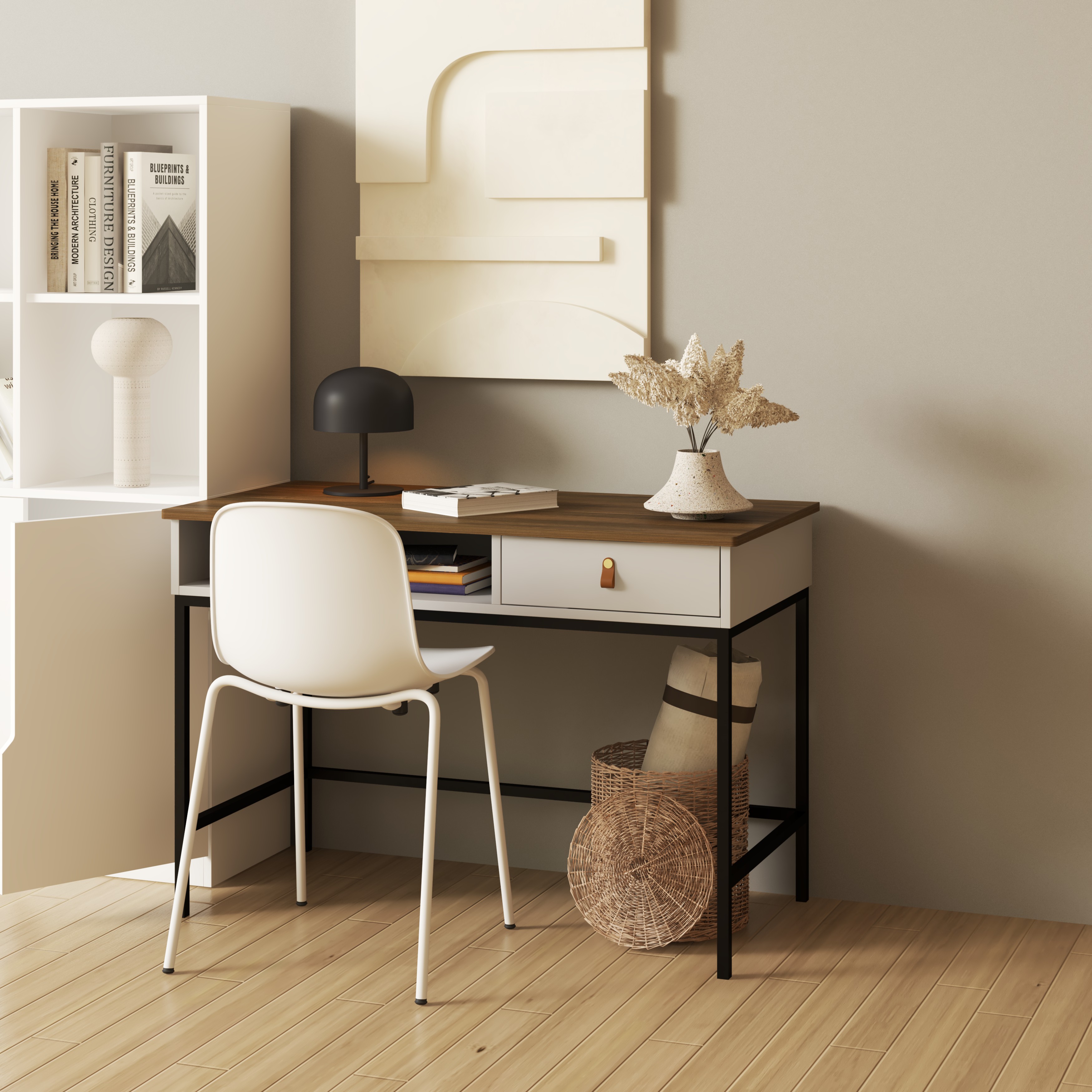 [Happy Home Furniture] NOMIA , Bàn làm việc đơn - chân sắt , 110cm x 55cm x 75cm ( DxRxC), BAN_038