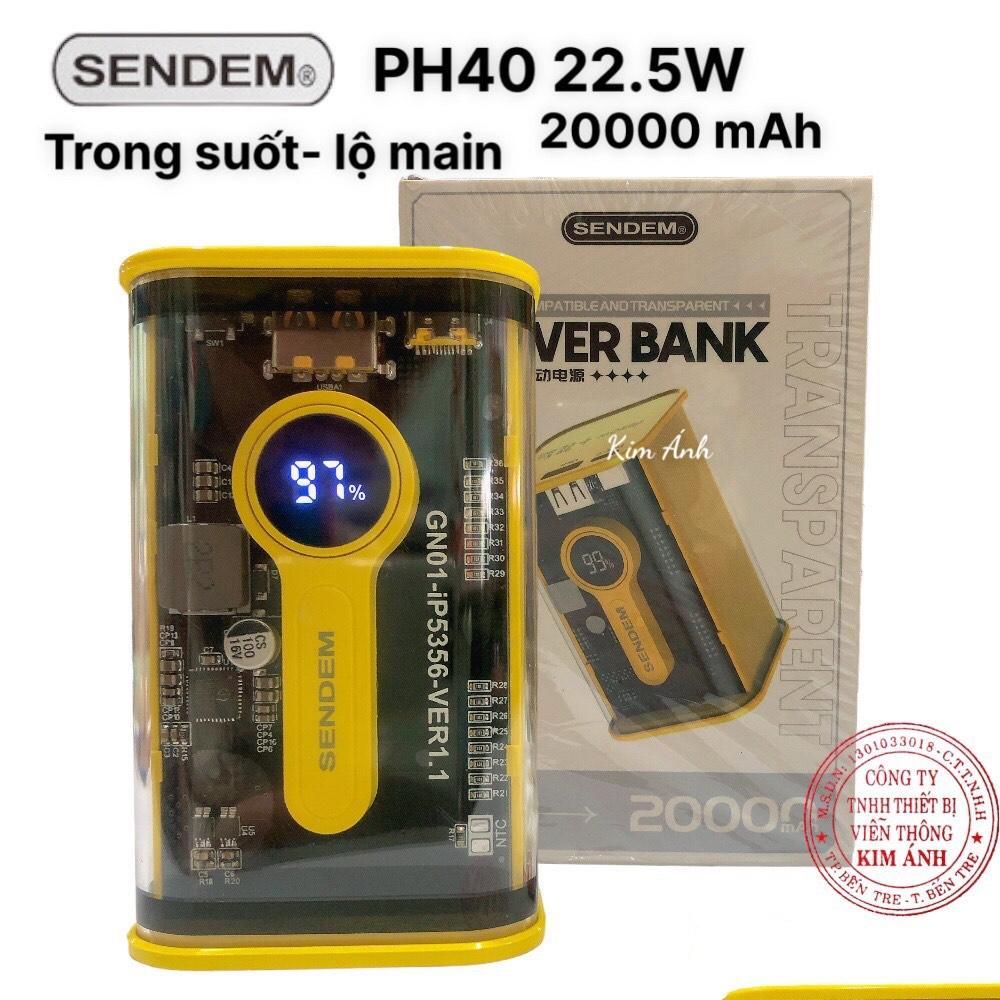 Sạc dự phòng trong suốt lộ main Sendem PH40 20000mAh màn hình led, sạc nhanh PD20W-QC 22.5W, Hàng chính hãng