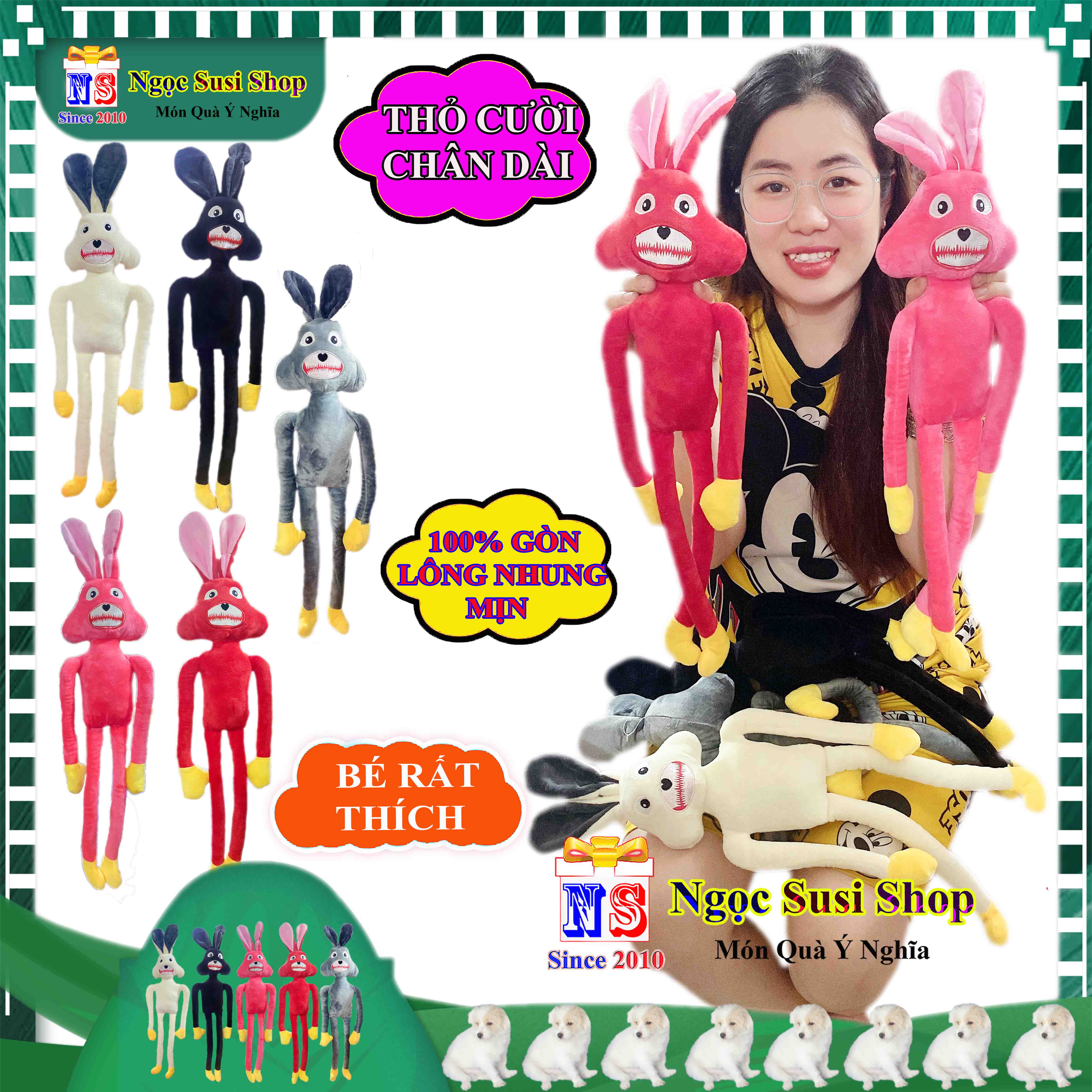 GẤU BÔNG CON THỎ CƯỜI CHÂN DÀI SIÊU MỊN - THÚ BÔNG HÌNH CON THỎ CƯỜI