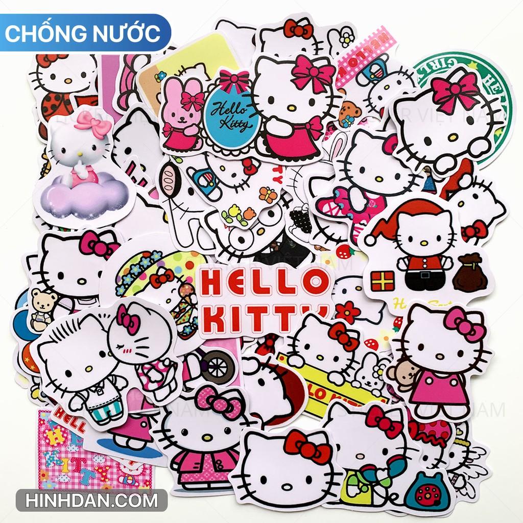 Sticker HELLO KITTY - Dán Trang Trí - Chất Liệu PVC Cán Màng Chất Lượng Cao Chống Nước, Chống Nắng, Không Bong Tróc Phai Màu