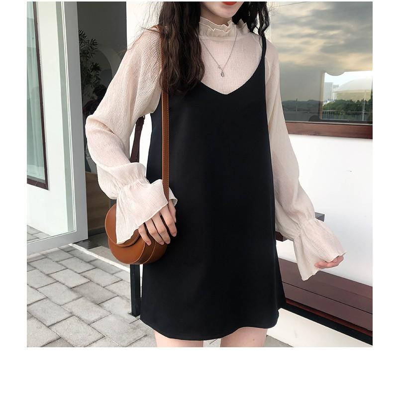 Set áo kem + váy đen