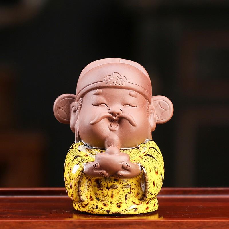 Tượng Tam đa gốm tử sa men bóng đặc biệt- Tượng gốm tam đa trang trí decor bàn trà, tiểu cảnh bonsai phối lũa