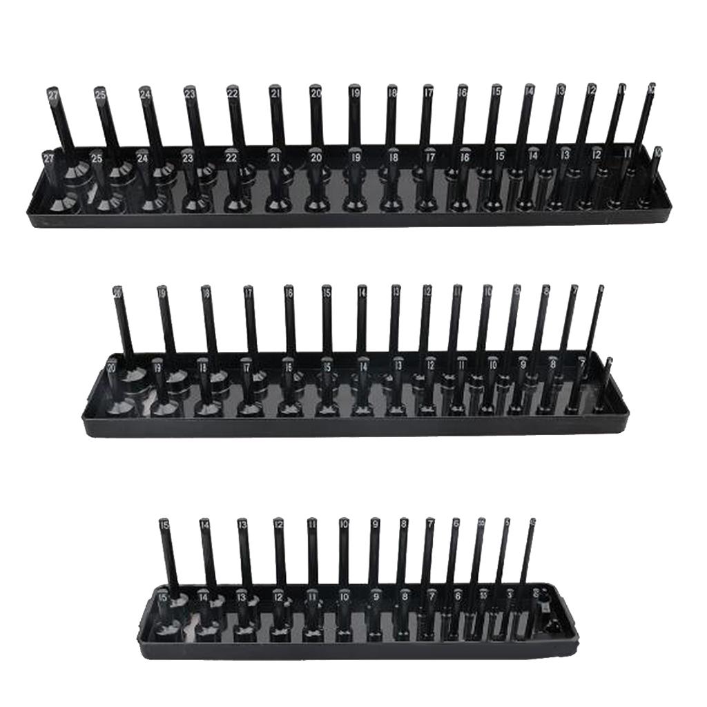 3Pcs Drive Socket Organizer Tray Premium Quality Tool Organizer Plastic Rail Rack Tray Storage Peg