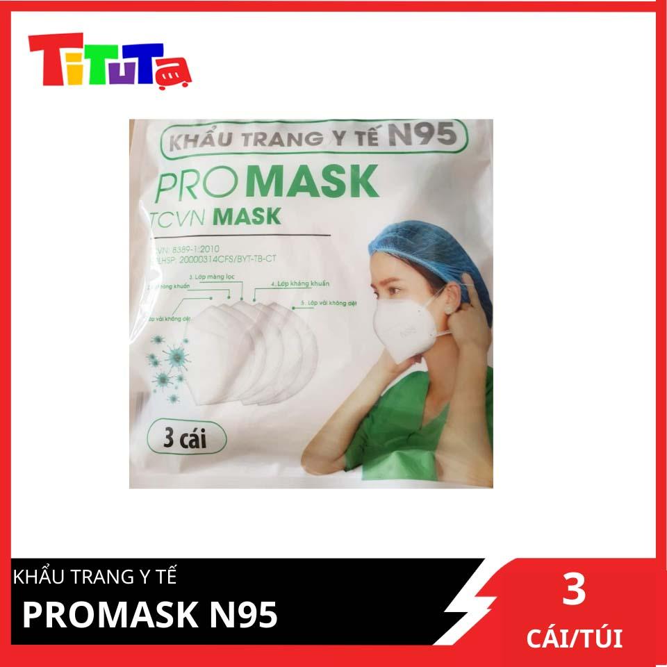 Khẩu trang y tế N95 PROMASK 5 lớp kháng khuẩn túi 3 cái