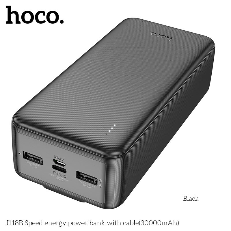 Sạc Dự Phòng Dành Cho Hoco J118B 30000Mah 2 Cổng Sạc Usb, Cáp Sạc 2 Dây Chân Type-C Và Ip Hàng Chính Hãng