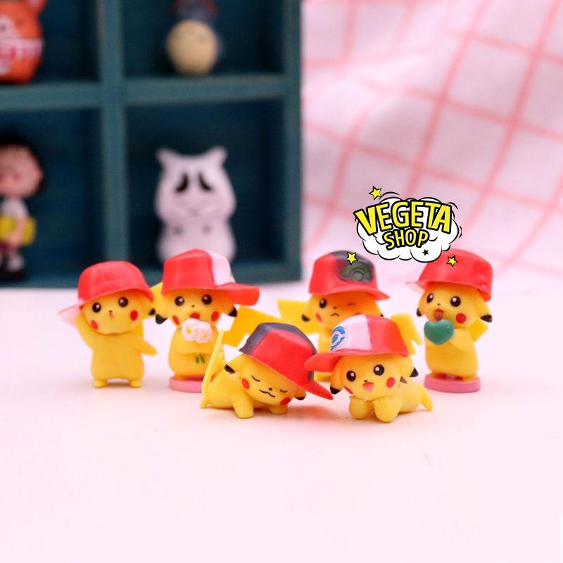 Mô hình Pikachu - Trọn bộ 6 mô hình Pikachu đội mũ cực dễ thương - Cao khoảng 3~5cm