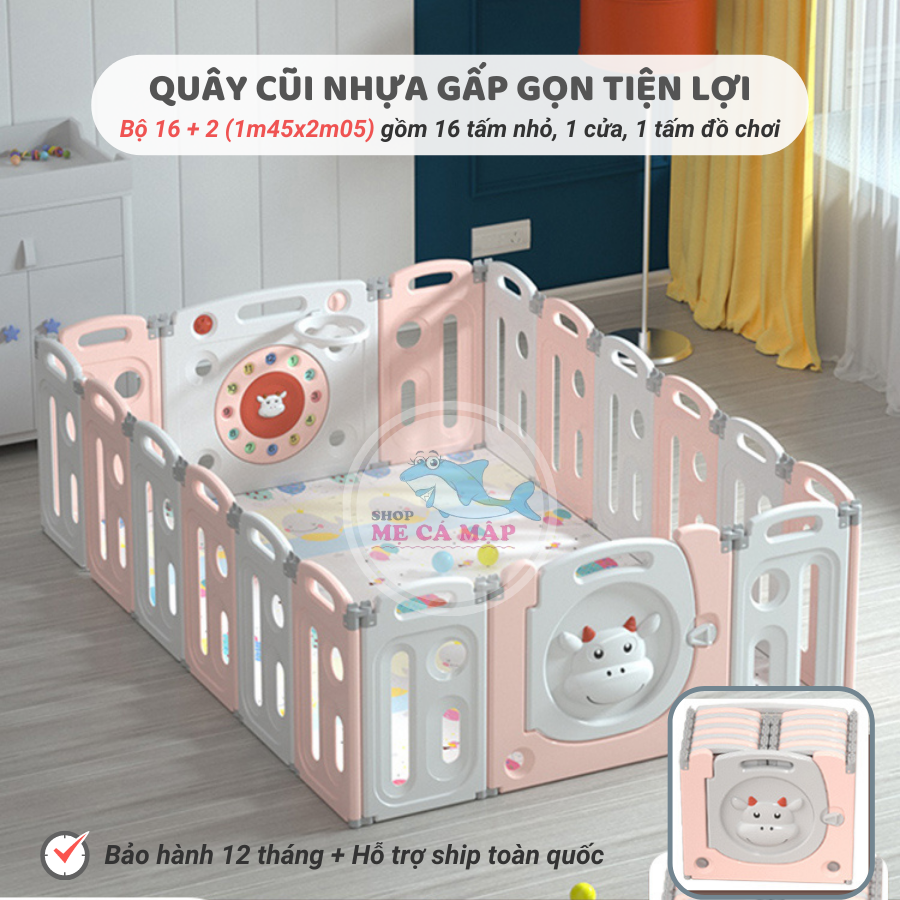 Quây cũi nhựa gấp gọn NEW TẶNG BÓNG RỔ, BÓNG THẢM, quây cũi cho bé nhựa an toàn