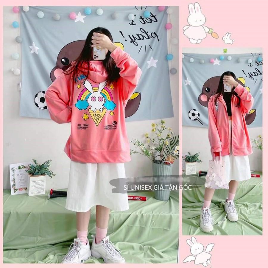 ÁO HOODIE - ÁO KHOÁC NỈ NGOẠI Dây Kéo - Thỏ Cầu Vồng (HD1670 - Bad Rabbit - Kèm ) (Bảo