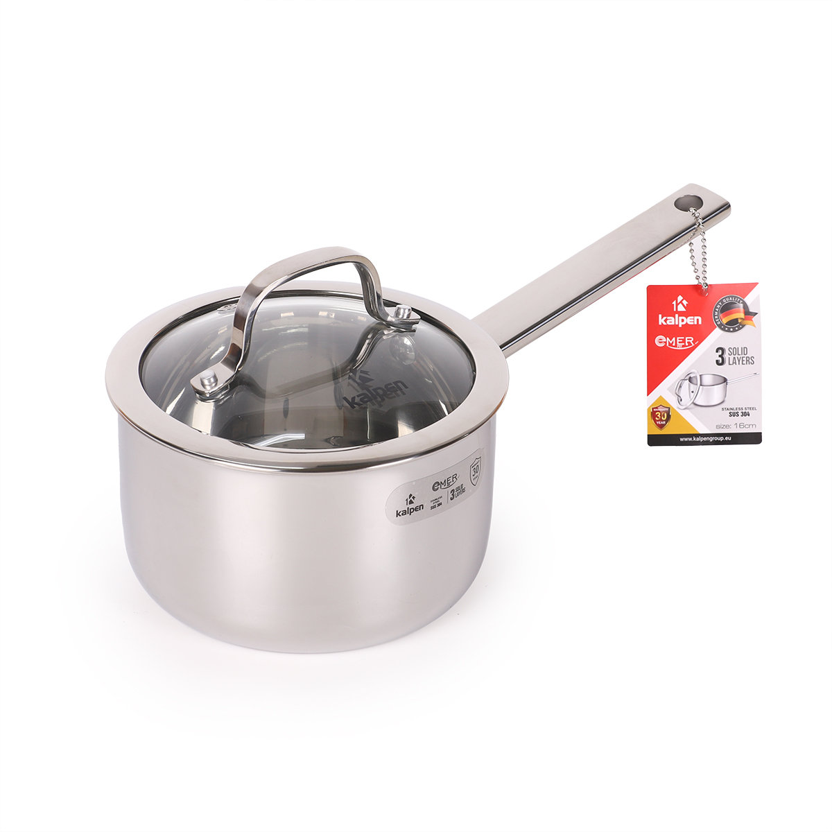 Quánh inox 3 lớp liền khối Kalpen Emer EM16 size 16cm - Hàng Đức, bảo hành 30 năm
