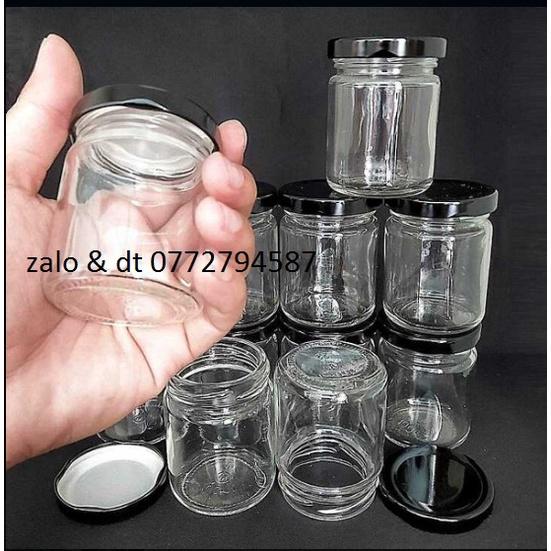 Hũ Làm Sữa Chua Thủy Tinh 100ml mẫu Trụ Tròn - nắp thiếc đen or vàng - Hũ chưng yến, lọ đựng gia vị, tổ yến, mật ong