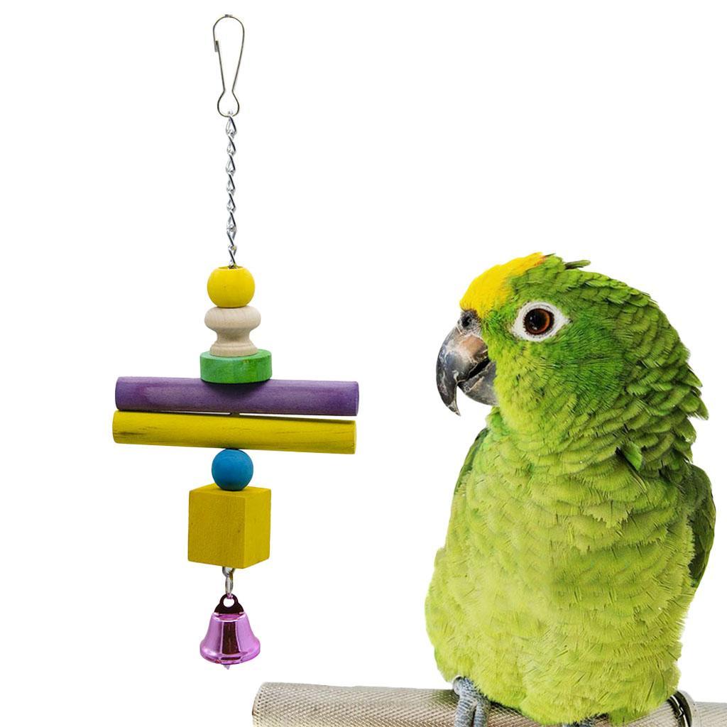 Natural Wooden Colorful Hanging Bird Chewing Toy Large Medium Parrot Cage Bite