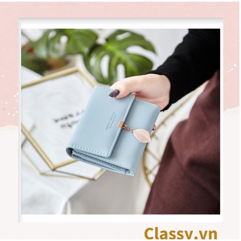 Ví nữ mini Classy hoạt tiết chiếc lá nhiều màu cao cấp có nút bấm T1163