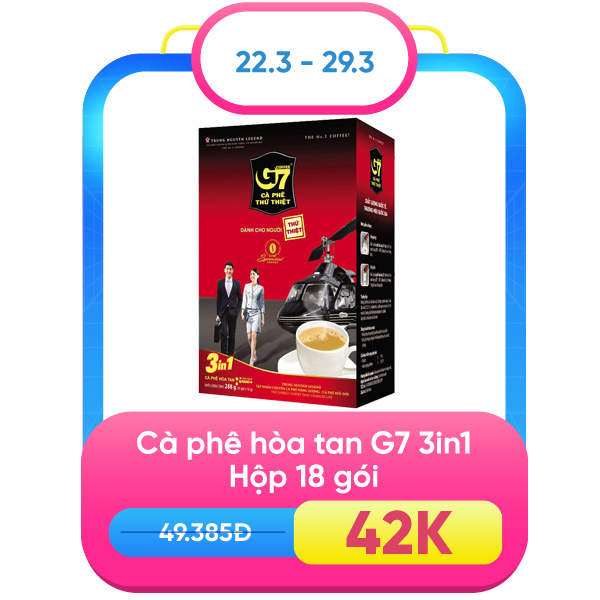 Trung Nguyên Legend - Cà phê hòa tan G7 3in1 - Hộp 18 sticks x 16gr (gói dài)