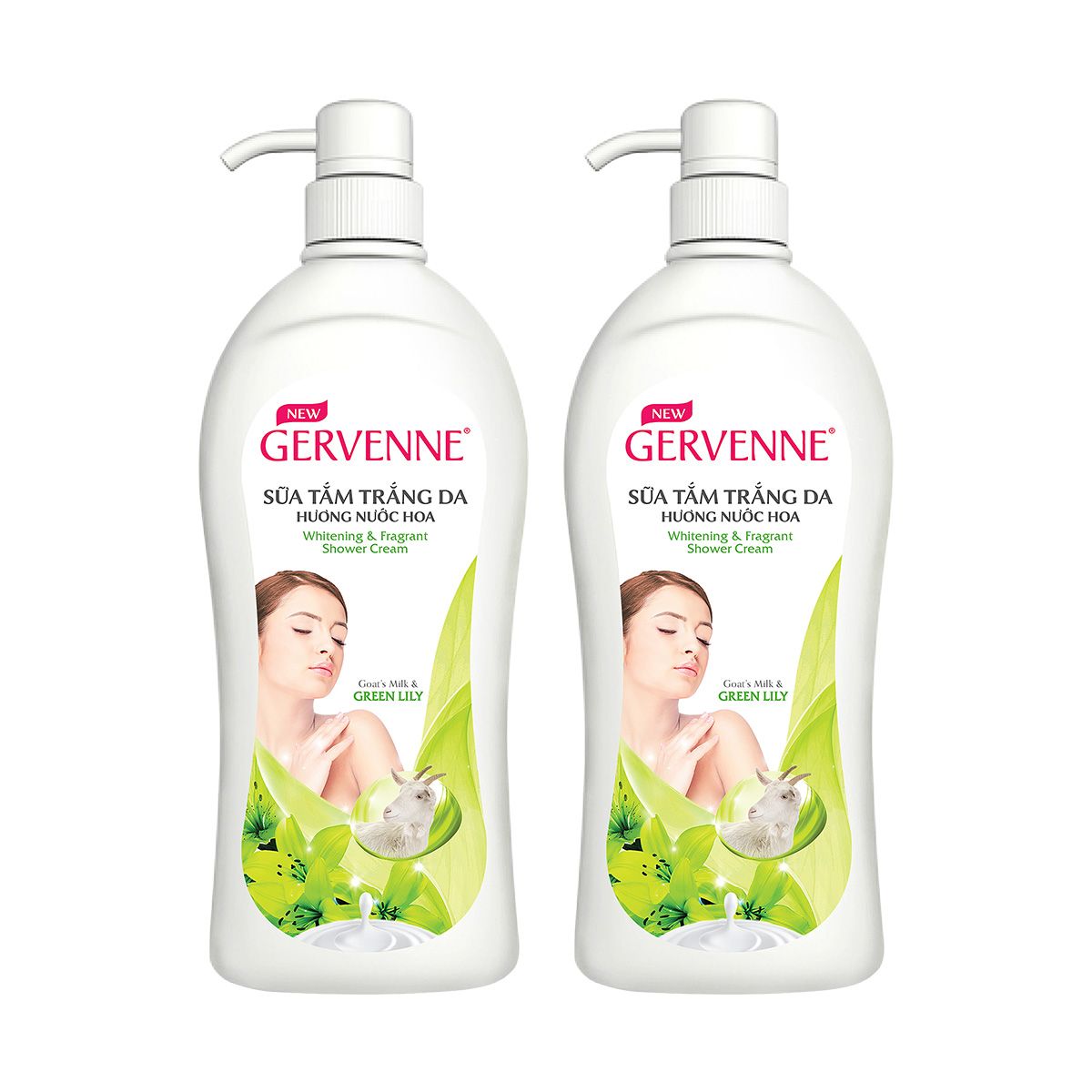 Gervenne Combo 2 Sữa tắm Trắng da Hương nước hoa Green Lily