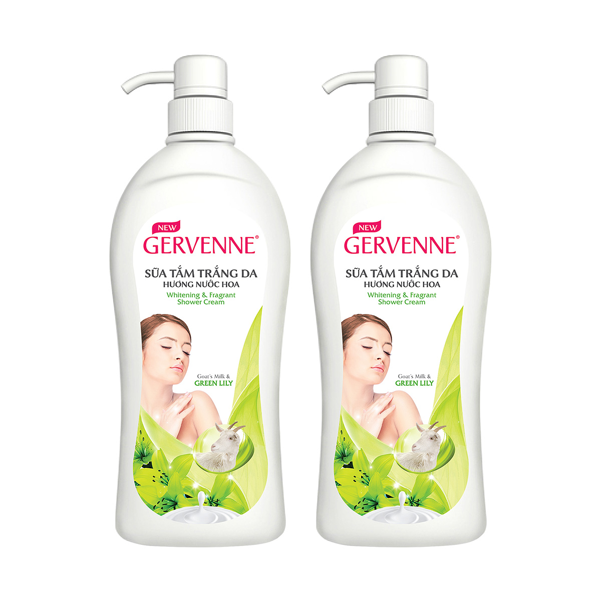 Gervenne Combo 2 Sữa tắm Trắng da Hương nước hoa Green Lily (450gr/chai)