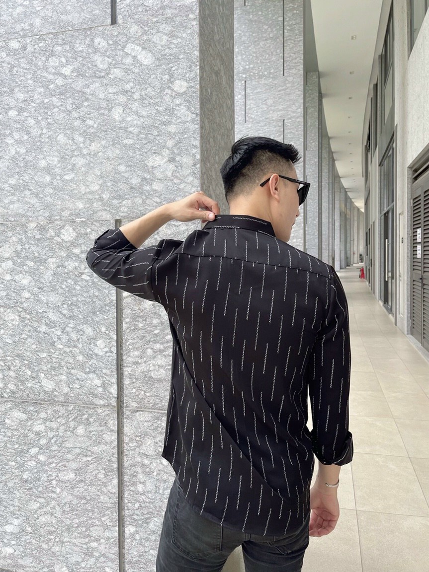 Áo sơ mi nam dài tay vải lụa họa tiết S13
