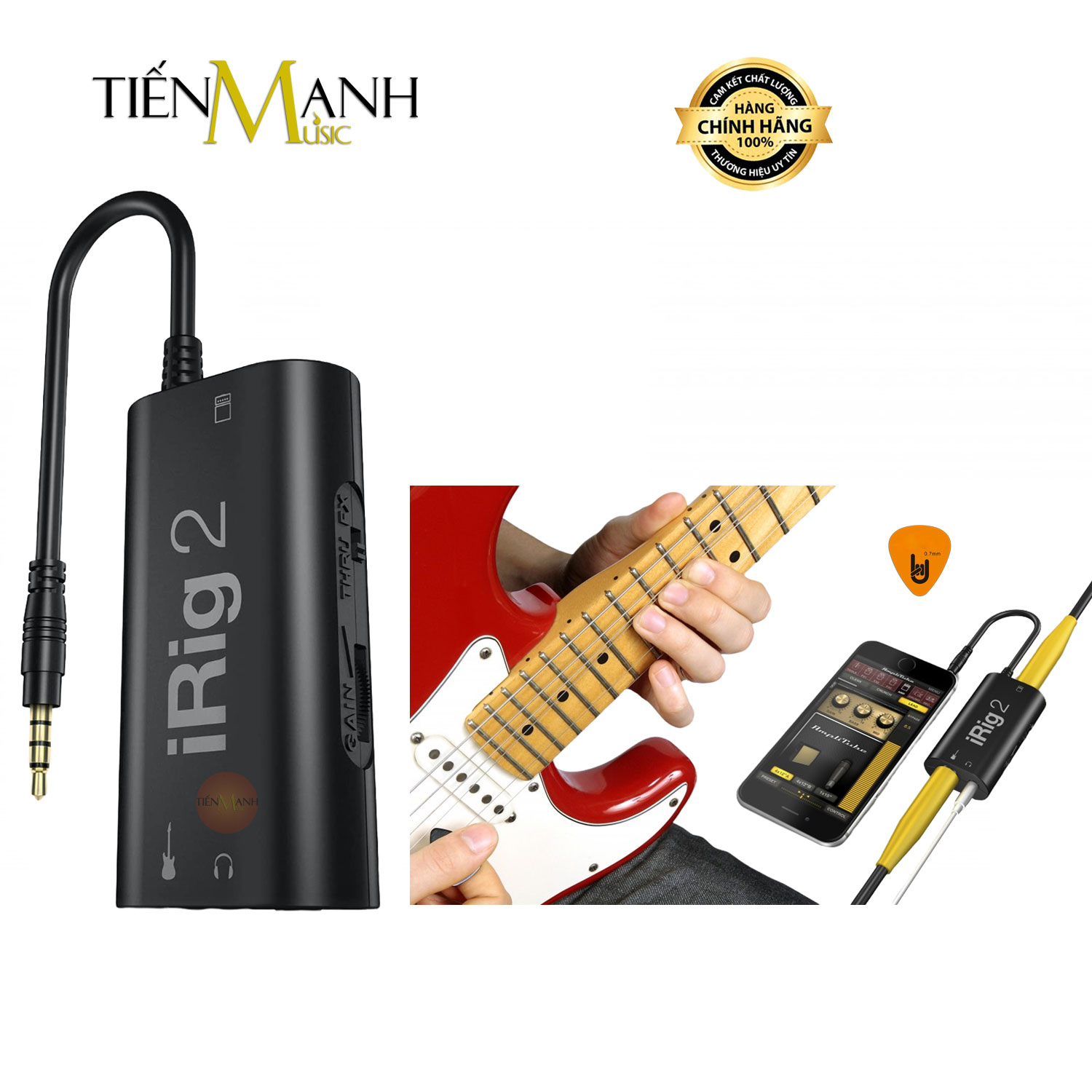 Soundcard Thu Âm LiveStream IK Multimedia iRig 2 Cho Điện Thoại Kết Nối Nhạc Cụ Và Guitar Pickup Audio Interface Live Stream Hàng Chính Hãng - Kèm Móng Gẩy DreamMaker