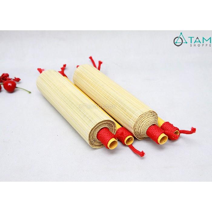 Set 02 Câu đối thư pháp viết tay mành tre chủ đề Tổ Tiên D80cm T-LTP-08