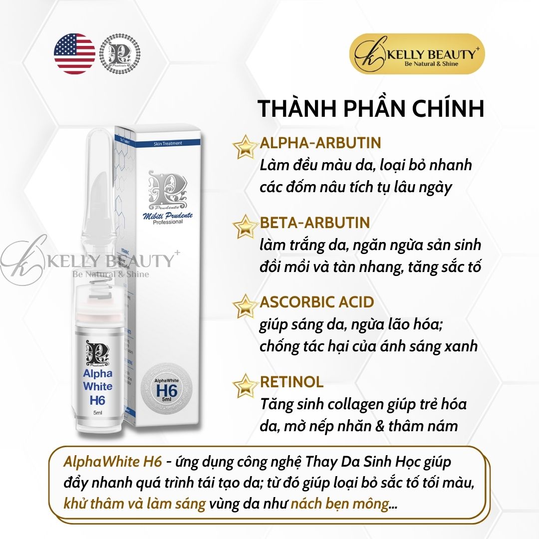 Kem Dưỡng Mibiti Prudente Alphawhite H6 - Cải Thiện Vùng Da Tăng Sắc Tố, Mờ Thâm Sạm Nám - Kelly Beauty