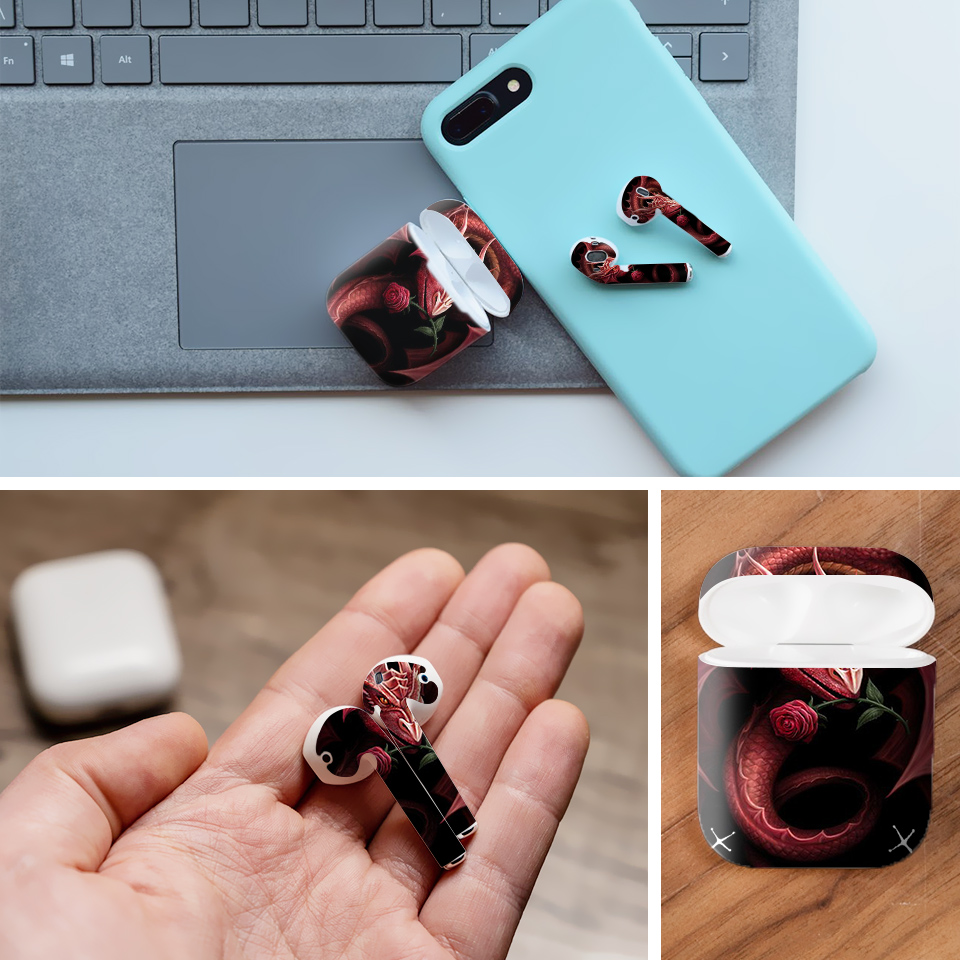 Miếng dán skin chống bẩn cho tai nghe AirPods in hình Rồng Dragon - dra013 (bản không dây 1 và 2)