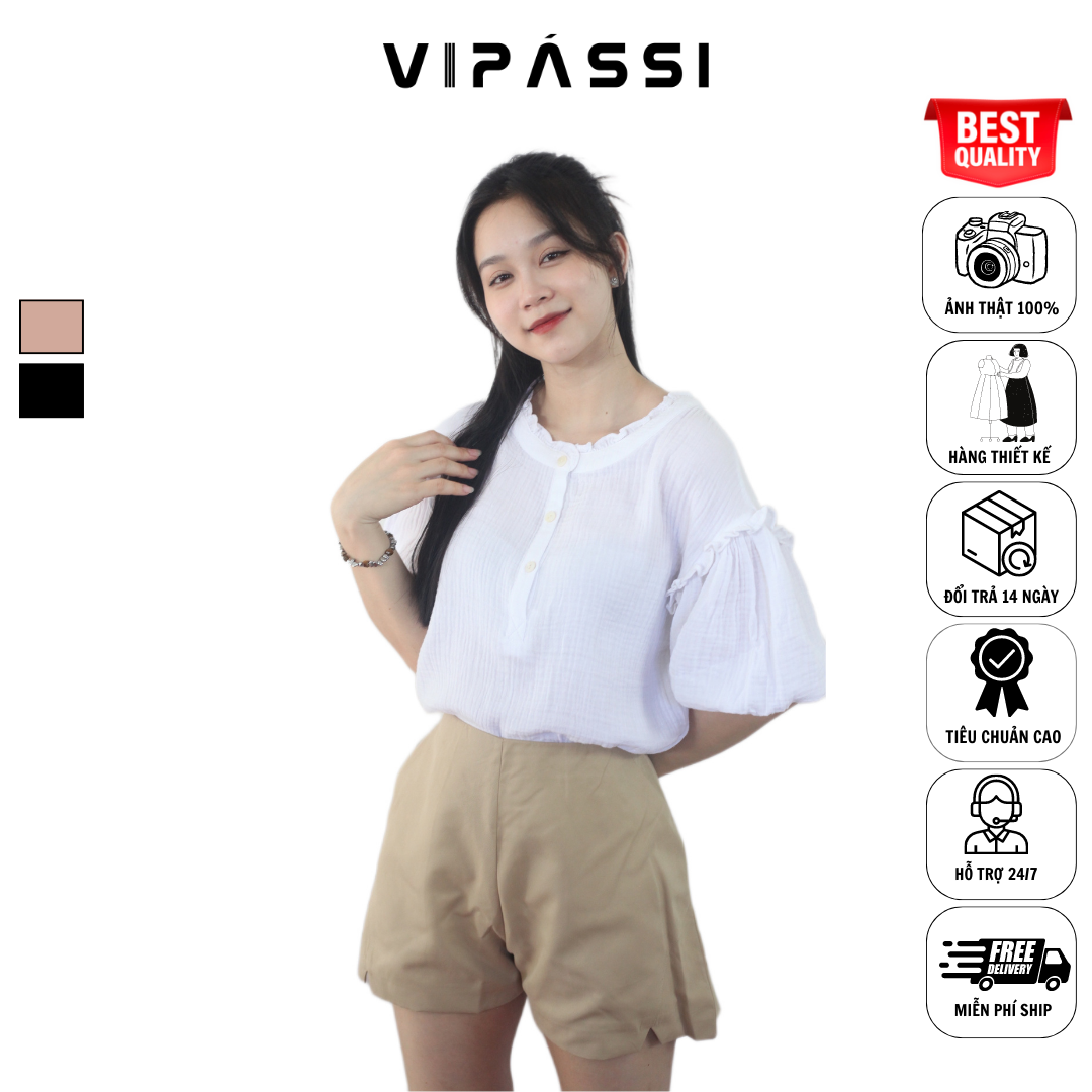 VIPÁSSI Quần Short Chữ A 2 Lớp Dây Kéo Sắt Xẻ Túi Không Ren