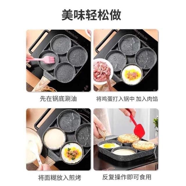 Chảo 4 Ô Làm bánh , Chiên đồ ăn Vân đá dày dặn Đa năng