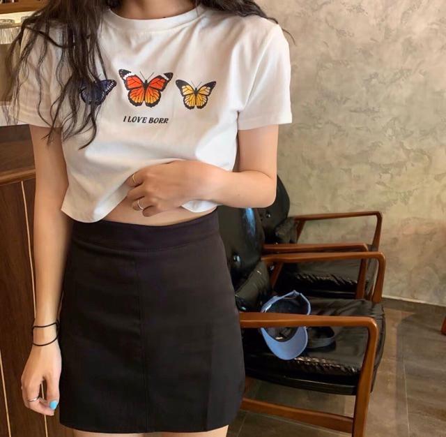 Áo croptop bướm siêu xinh chats thun cotton