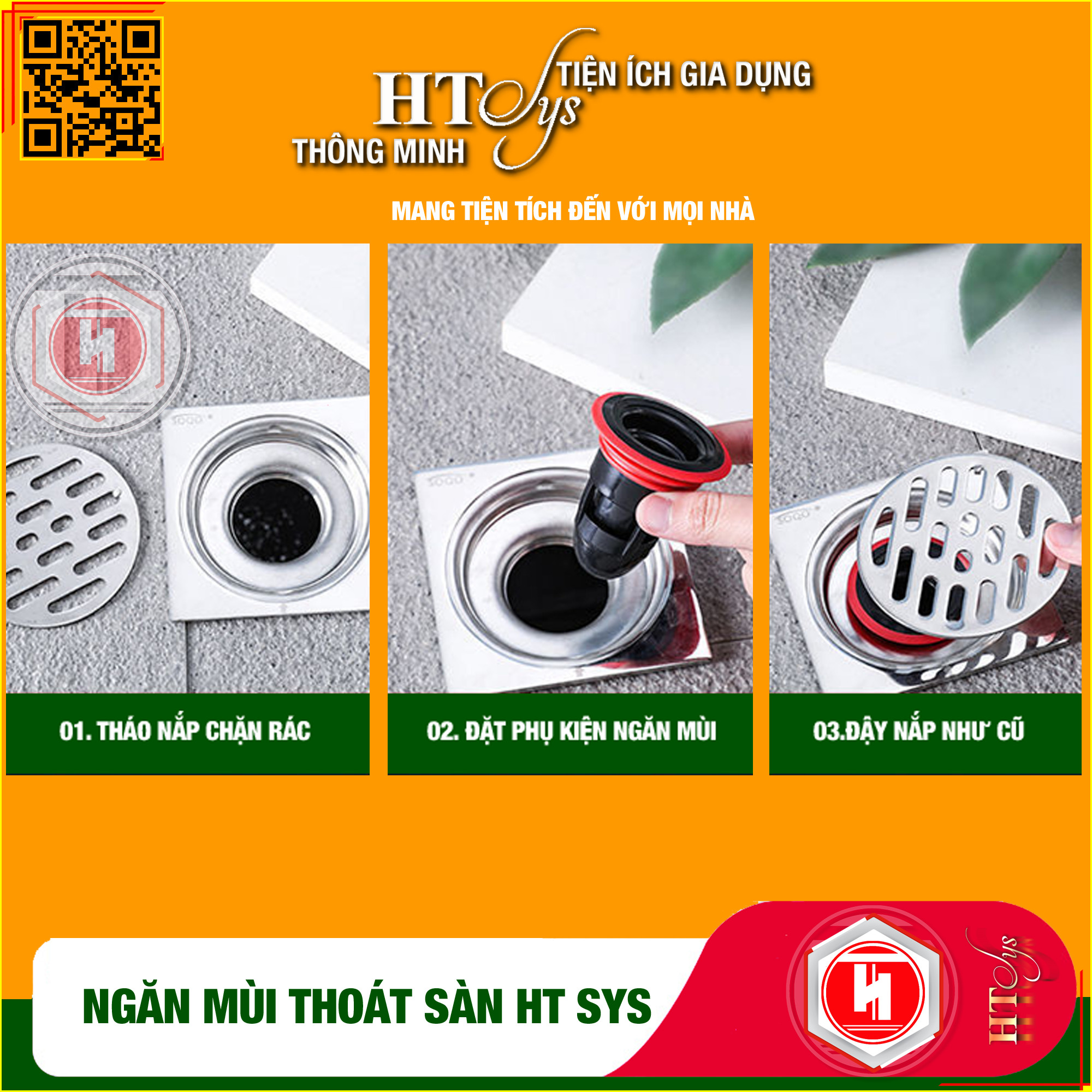 Nắp Chống Mùi Hôi Cống HT SYS - Ngăn Mùi Thoát Sàn, Ngăn Côn Trùng, Chống Trào Ngược - Không Cản Trở Dòng Chảy - Phù Hợp Với Lỗ Thoát Sàn Từ 3.8cm Đến 5cm