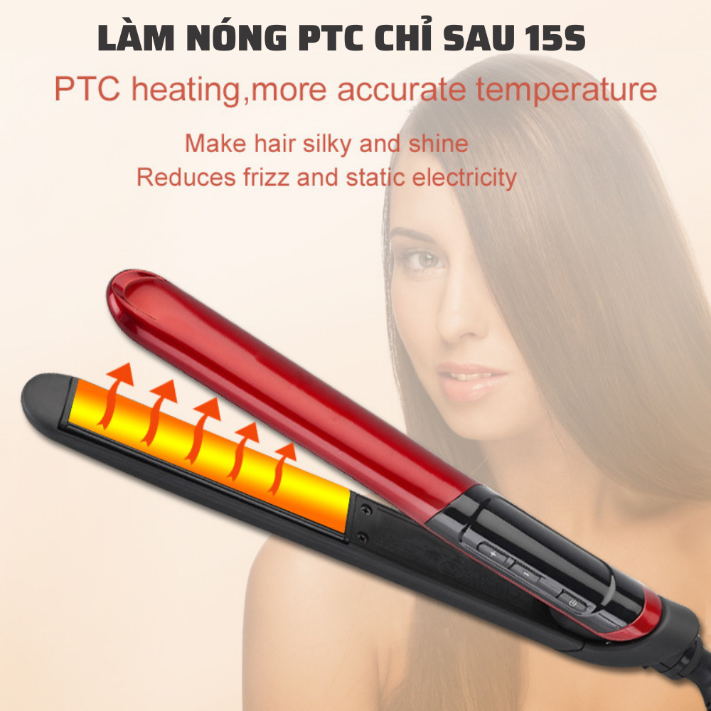 Máy duỗi tóc, uốn xoăn, là thẳng tóc Boorui BARABASNONO ST3300 : Máy làm tóc 2 in 1 chuyên nghiệp chuẩn salon, hiển thị màn LCD, thiết kế chống bỏng, không hư tổn tóc - Hàng loại 1