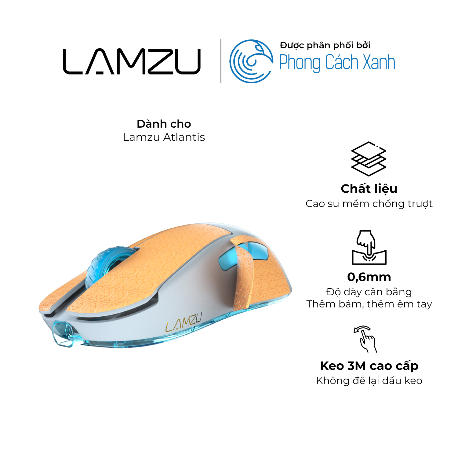 Bộ grip tape miếng dán chống trượt dành cho chuột Lamzu Atlantis OG V1/V2 - Hàng Chính Hãng