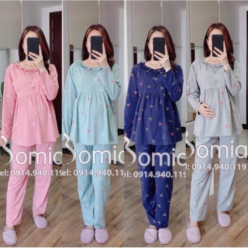 bộ cotton mặc bầu và sau sinh có khoá cho con bú full size tơi 85kg