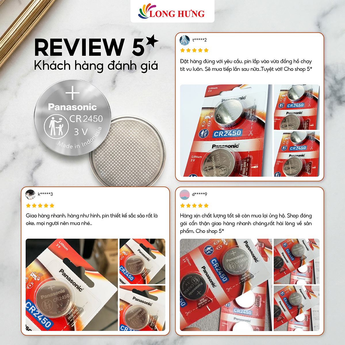 Pin nút Panasonic 3V CR-2450/5BE (1 viên/3 viên/5 viên/10 viên/50 viên) - Hàng chính hãng