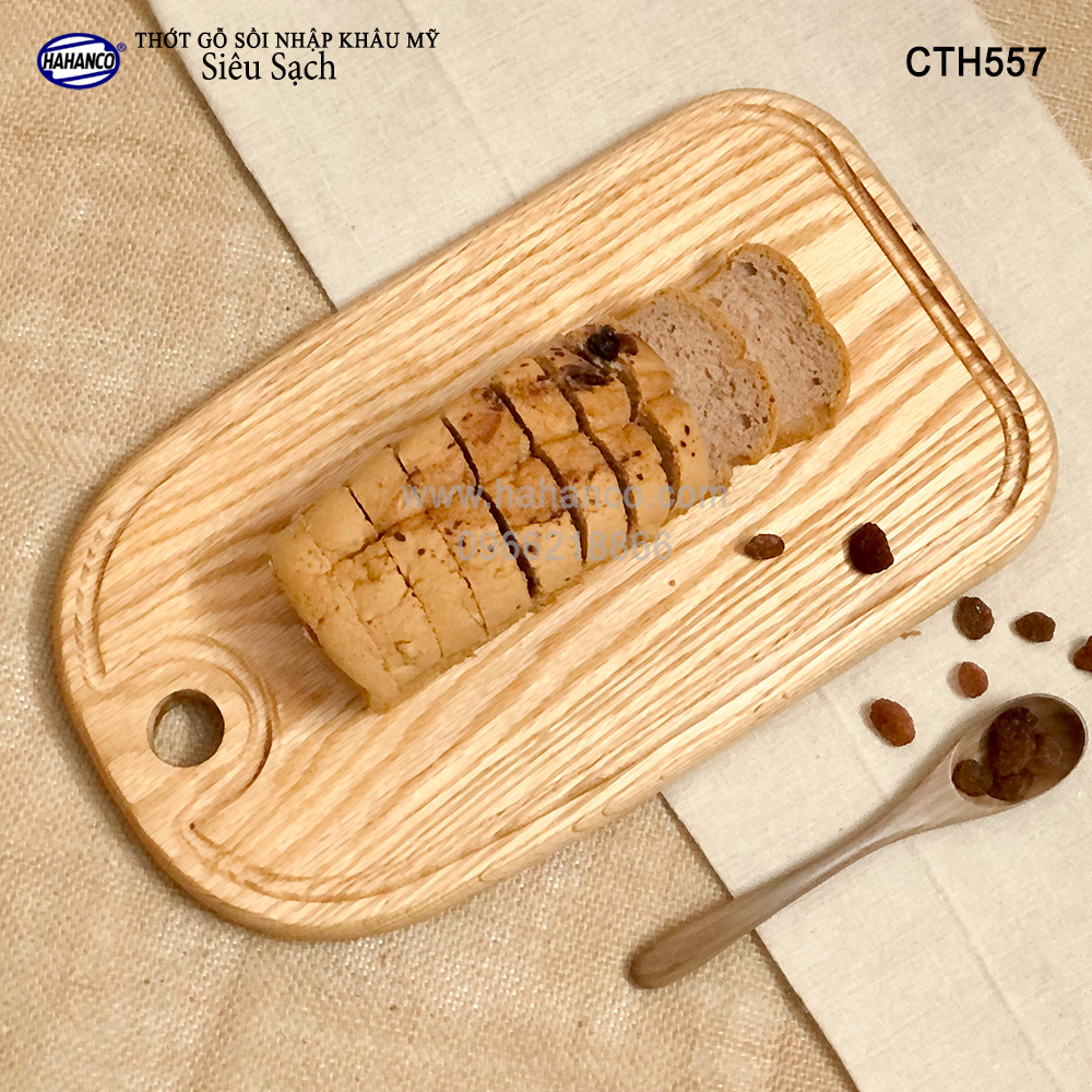 Thớt cỡ lớn gỗ Sồi Mỹ (OAK) có rãnh bao quanh tiện dụng (CTH557) hàng Xuất Khẩu Châu Âu - khay bánh mì/trái cây/ bít tết/ pizza/ phụ kiện chụp ảnh, bày món ăn trong nhà hàng - Sang trọng trên bàn ăn - HAHANCO