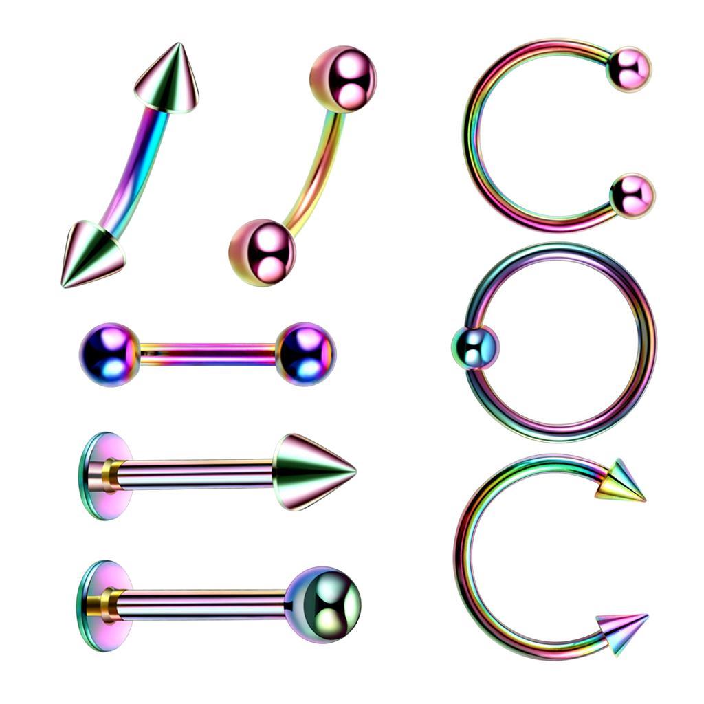8 Pieces Multi-color Nose Lip  Eyebrow  Piercing Jewelry