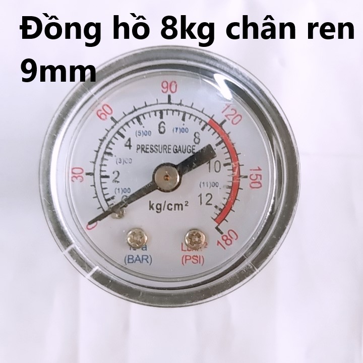 Đồng hồ máy nén khí 8kg ren ngoài 9mm chân ngang