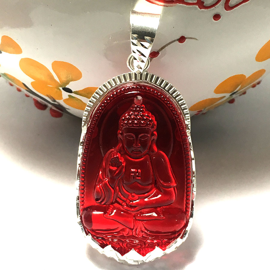 Mặt dây nam bản mệnh ngài ADIDA màu đỏ bọc đài sen bạc ta phay sáng cho người tuổi Tuất - Tuổi Hợi Bạc QTJ - MBM25
