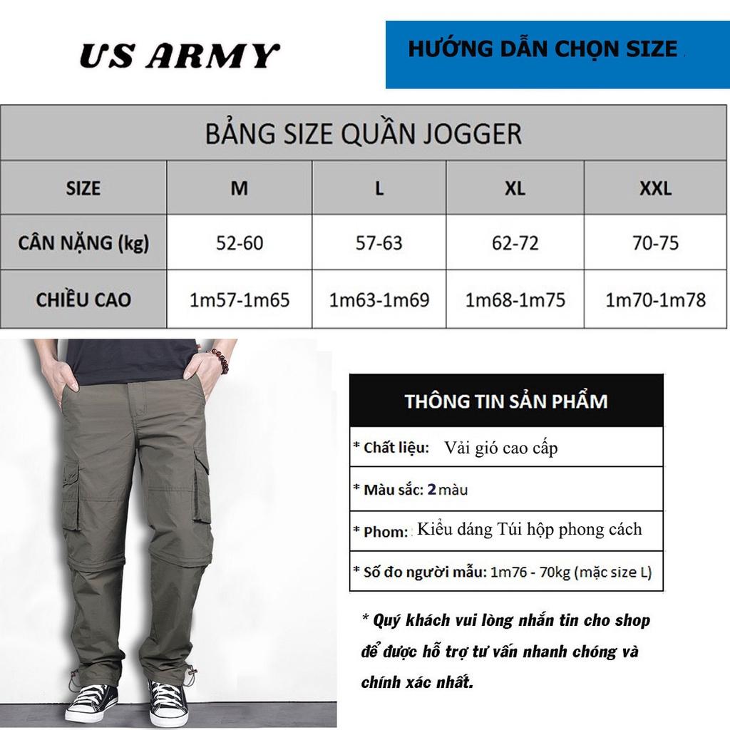 Quần Thể Thao Tháo Ống Jogger Nam US ARMY Vải Gió, Dáng Thể Thao, Bo Ống Trẻ Trung, Lưng Chun Thoải Mái Hàng Chính Hãng