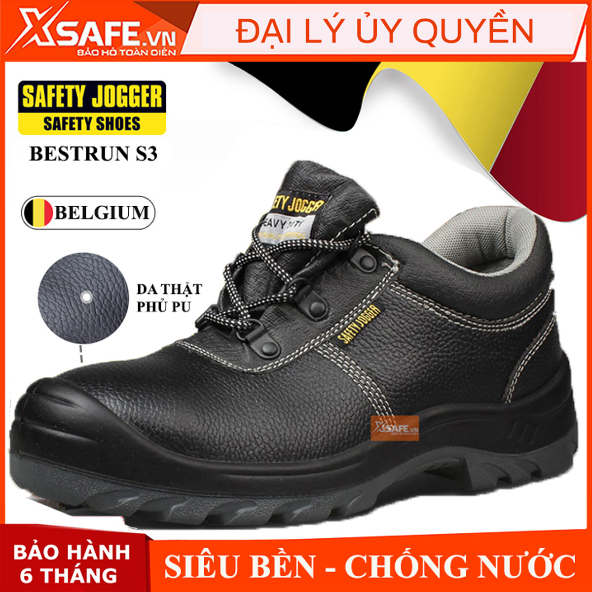 Giày bảo hộ lao động nam Jogger Bestrun S3 da bò, chống đinh/ nước/ trượt Giày công trình, nhà máy, form thể thao- XSAFE