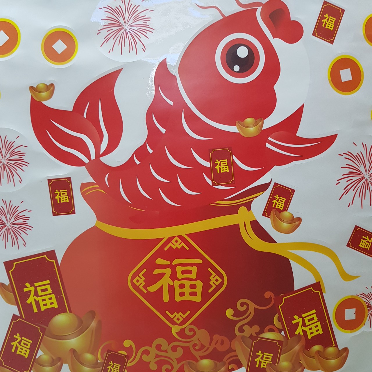DECAL TRANG TRÍ TẾT HOẠT TIẾT HÌNH CÁ CHỮ PHÚC
